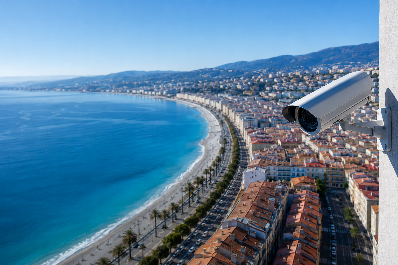 Caméra de surveillance installée au-dessus de la baie de Nice.